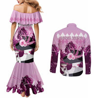 Kentucky Horse Racing Couples Matching Mermaid Dress and Long Sleeve Button Shirt Derby Mint Julep Girl - Pink Pastel LT14