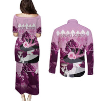 Kentucky Horse Racing Couples Matching Puletasi and Long Sleeve Button Shirt Derby Mint Julep Girl - Pink Pastel LT14