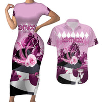 Kentucky Horse Racing Couples Matching Short Sleeve Bodycon Dress and Hawaiian Shirt Derby Mint Julep Girl - Pink Pastel LT14