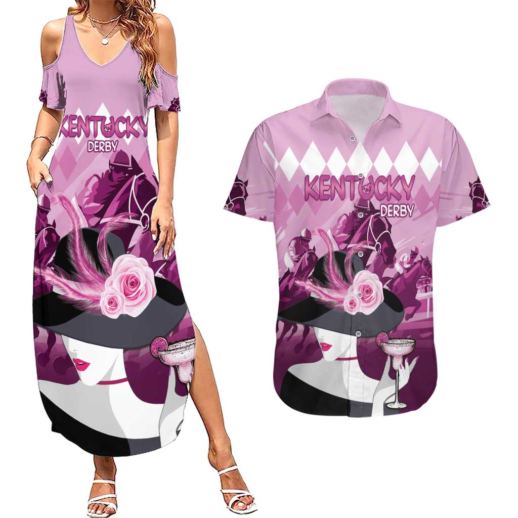 Kentucky Horse Racing Couples Matching Summer Maxi Dress and Hawaiian Shirt Derby Mint Julep Girl - Pink Pastel LT14