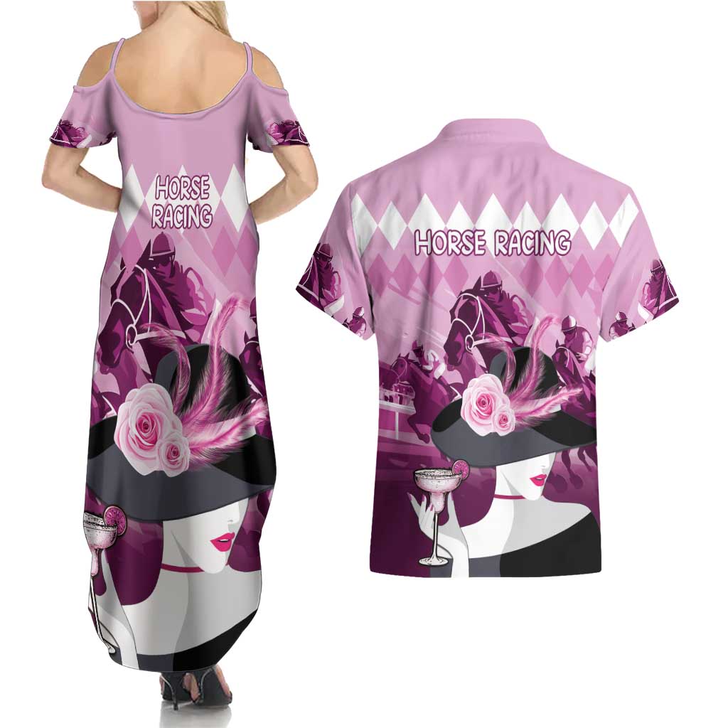 Kentucky Horse Racing Couples Matching Summer Maxi Dress and Hawaiian Shirt Derby Mint Julep Girl - Pink Pastel LT14