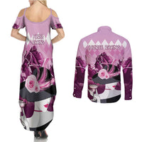 Kentucky Horse Racing Couples Matching Summer Maxi Dress and Long Sleeve Button Shirt Derby Mint Julep Girl - Pink Pastel LT14