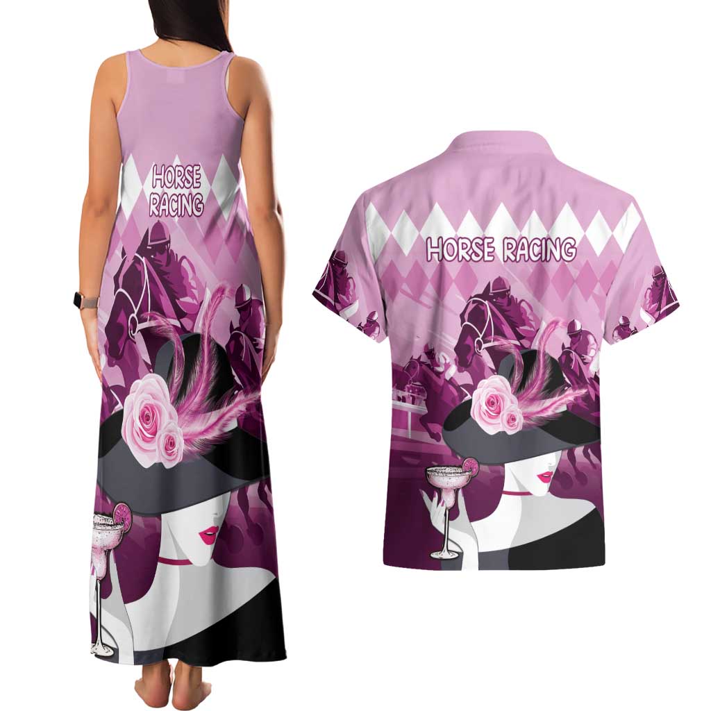 Kentucky Horse Racing Couples Matching Tank Maxi Dress and Hawaiian Shirt Derby Mint Julep Girl - Pink Pastel LT14