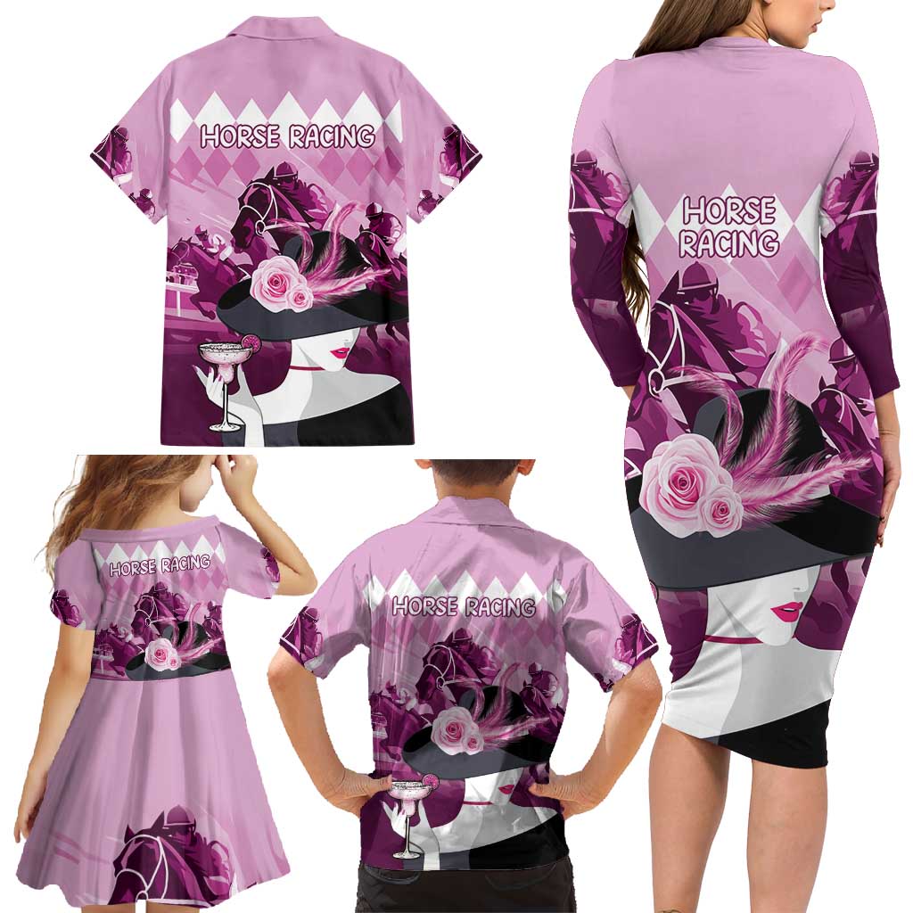 Kentucky Horse Racing Family Matching Long Sleeve Bodycon Dress and Hawaiian Shirt Derby Mint Julep Girl - Pink Pastel LT14