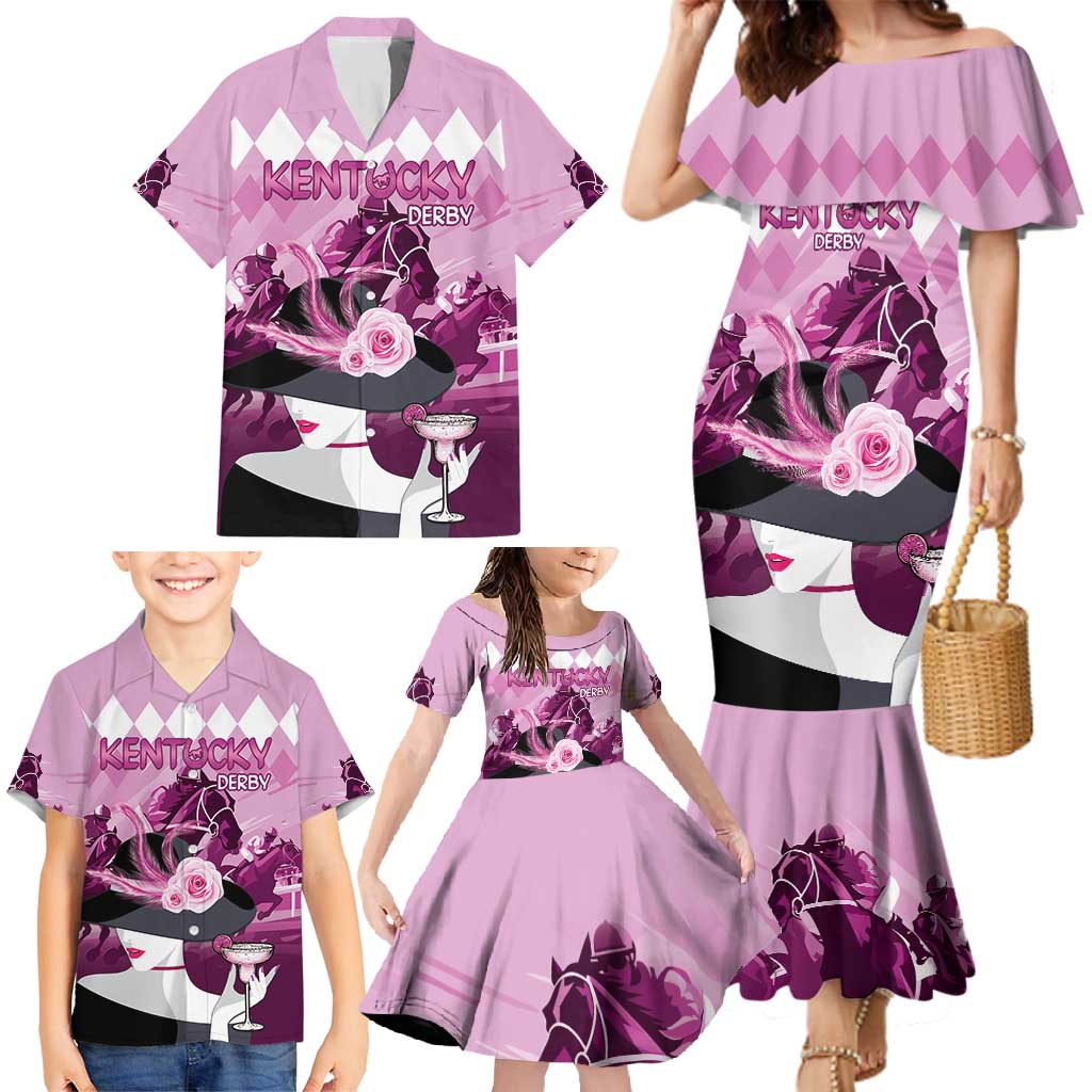 Kentucky Horse Racing Family Matching Mermaid Dress and Hawaiian Shirt Derby Mint Julep Girl - Pink Pastel LT14