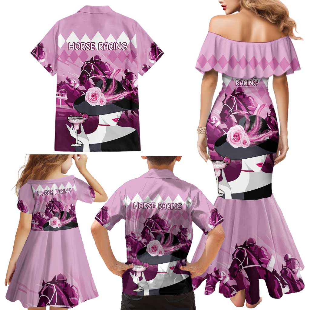 Kentucky Horse Racing Family Matching Mermaid Dress and Hawaiian Shirt Derby Mint Julep Girl - Pink Pastel LT14
