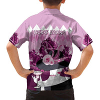 Kentucky Horse Racing Family Matching Off The Shoulder Long Sleeve Dress and Hawaiian Shirt Derby Mint Julep Girl - Pink Pastel LT14