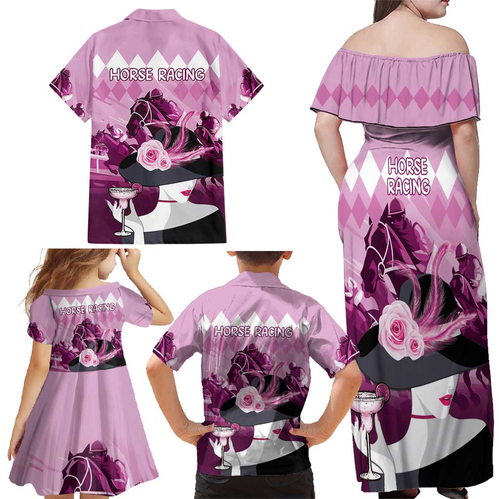 Kentucky Horse Racing Family Matching Off Shoulder Maxi Dress and Hawaiian Shirt Derby Mint Julep Girl - Pink Pastel LT14