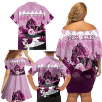 Kentucky Horse Racing Family Matching Off Shoulder Short Dress and Hawaiian Shirt Derby Mint Julep Girl - Pink Pastel LT14
