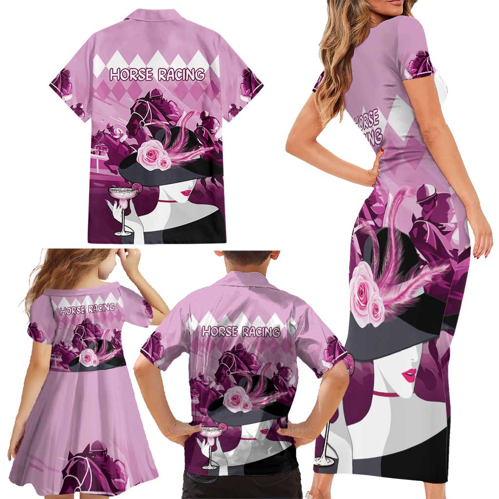 Kentucky Horse Racing Family Matching Short Sleeve Bodycon Dress and Hawaiian Shirt Derby Mint Julep Girl - Pink Pastel LT14