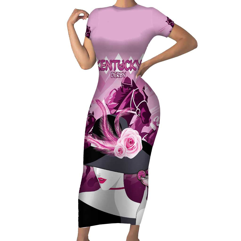 Kentucky Horse Racing Family Matching Short Sleeve Bodycon Dress and Hawaiian Shirt Derby Mint Julep Girl - Pink Pastel LT14