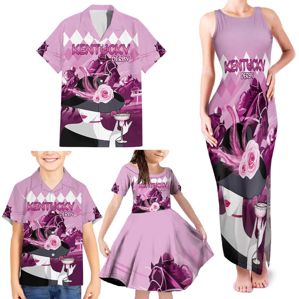 Kentucky Horse Racing Family Matching Tank Maxi Dress and Hawaiian Shirt Derby Mint Julep Girl - Pink Pastel LT14