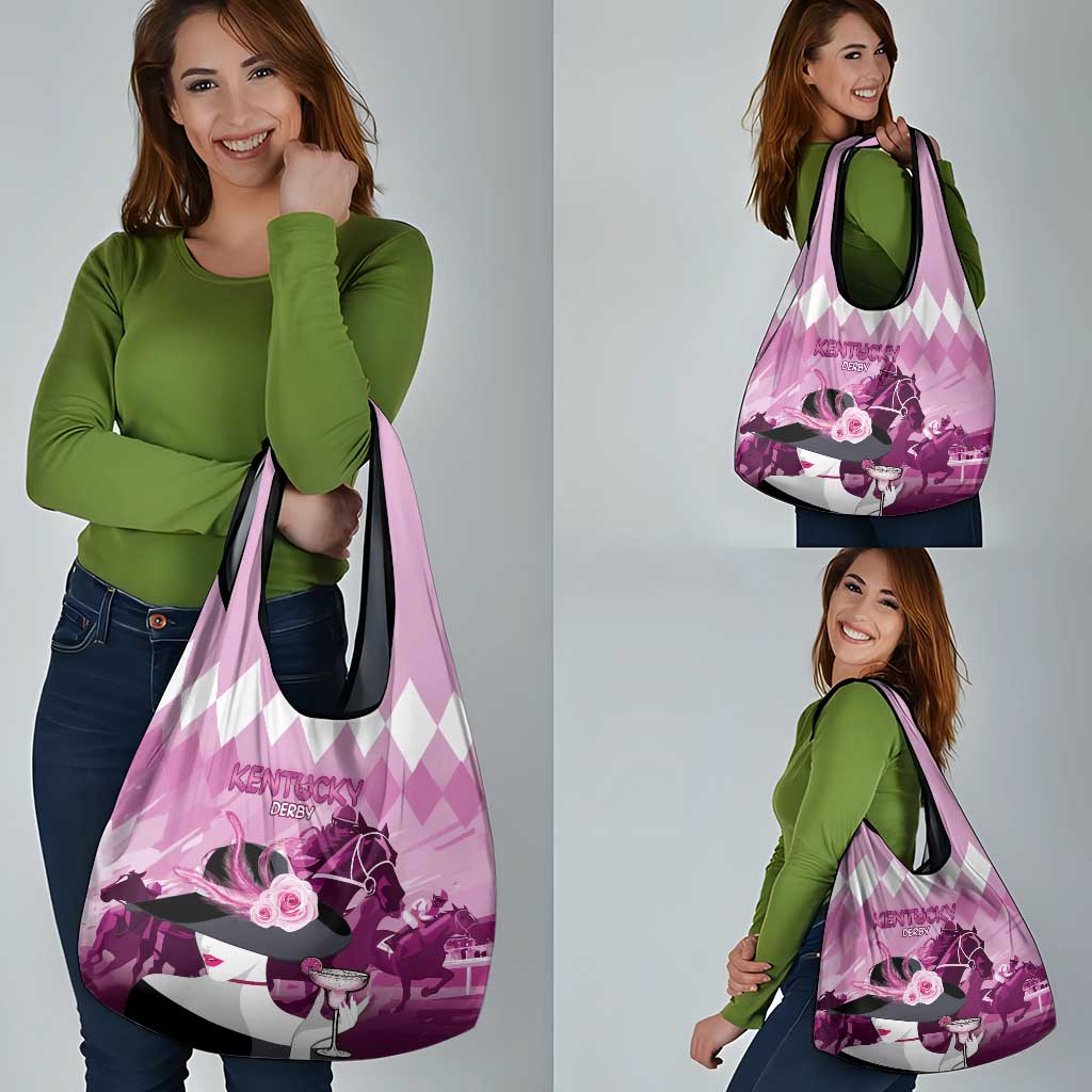 Kentucky Horse Racing Grocery Bag Derby Mint Julep Girl - Pink Pastel LT14