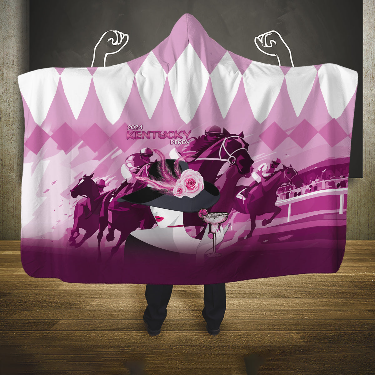 2024 Kentucky Horse Racing Hooded Blanket Derby Mint Julep Girl - Pink Pastel