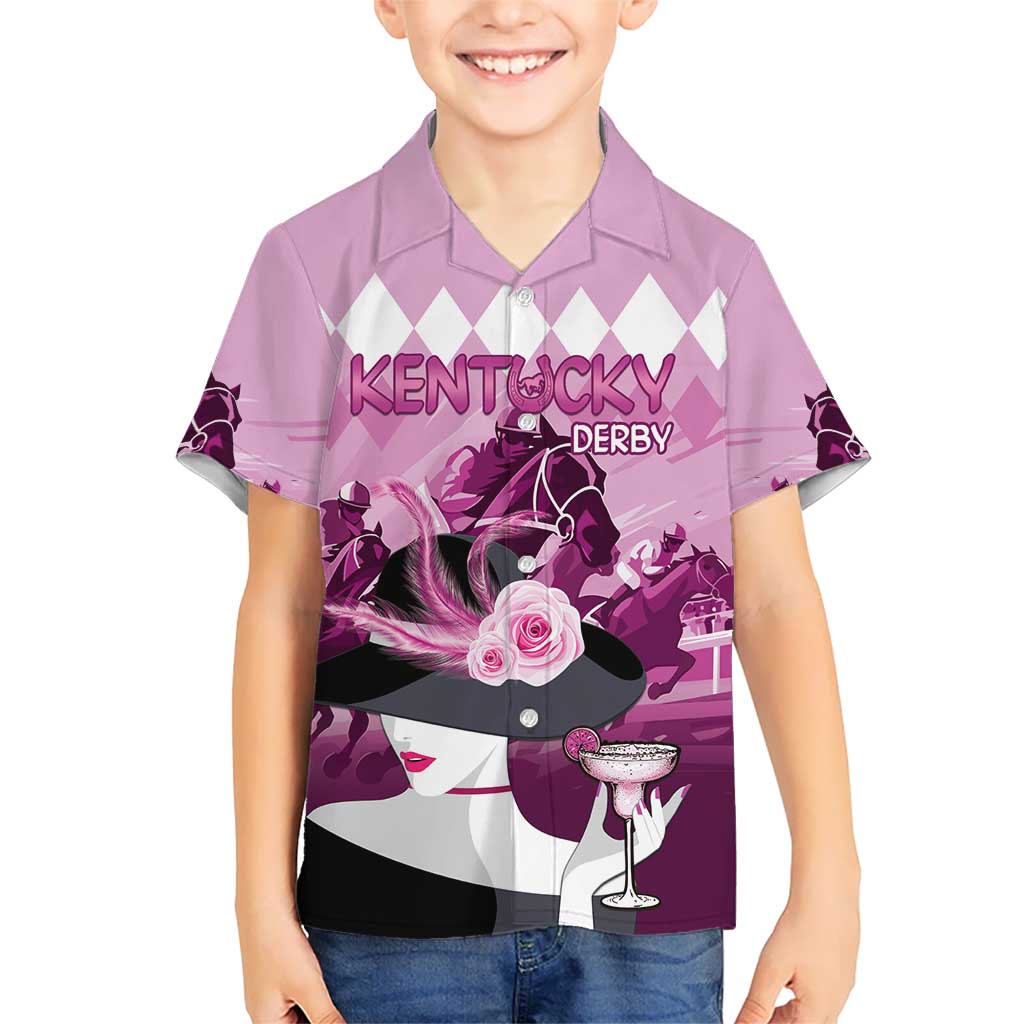 Kentucky Horse Racing Kid Hawaiian Shirt Derby Mint Julep Girl - Pink Pastel LT14