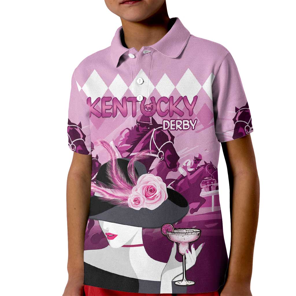 Kentucky Horse Racing Kid Polo Shirt Derby Mint Julep Girl - Pink Pastel LT14