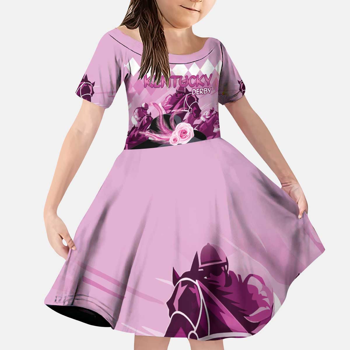 Kentucky Horse Racing Kid Short Sleeve Dress Derby Mint Julep Girl - Pink Pastel LT14