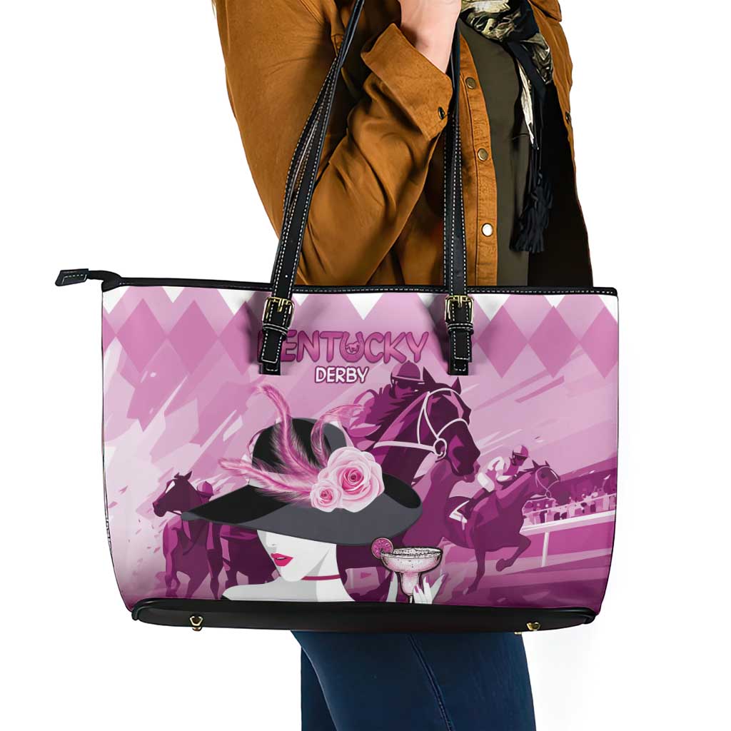 Kentucky Horse Racing Leather Tote Bag Derby Mint Julep Girl - Pink Pastel LT14
