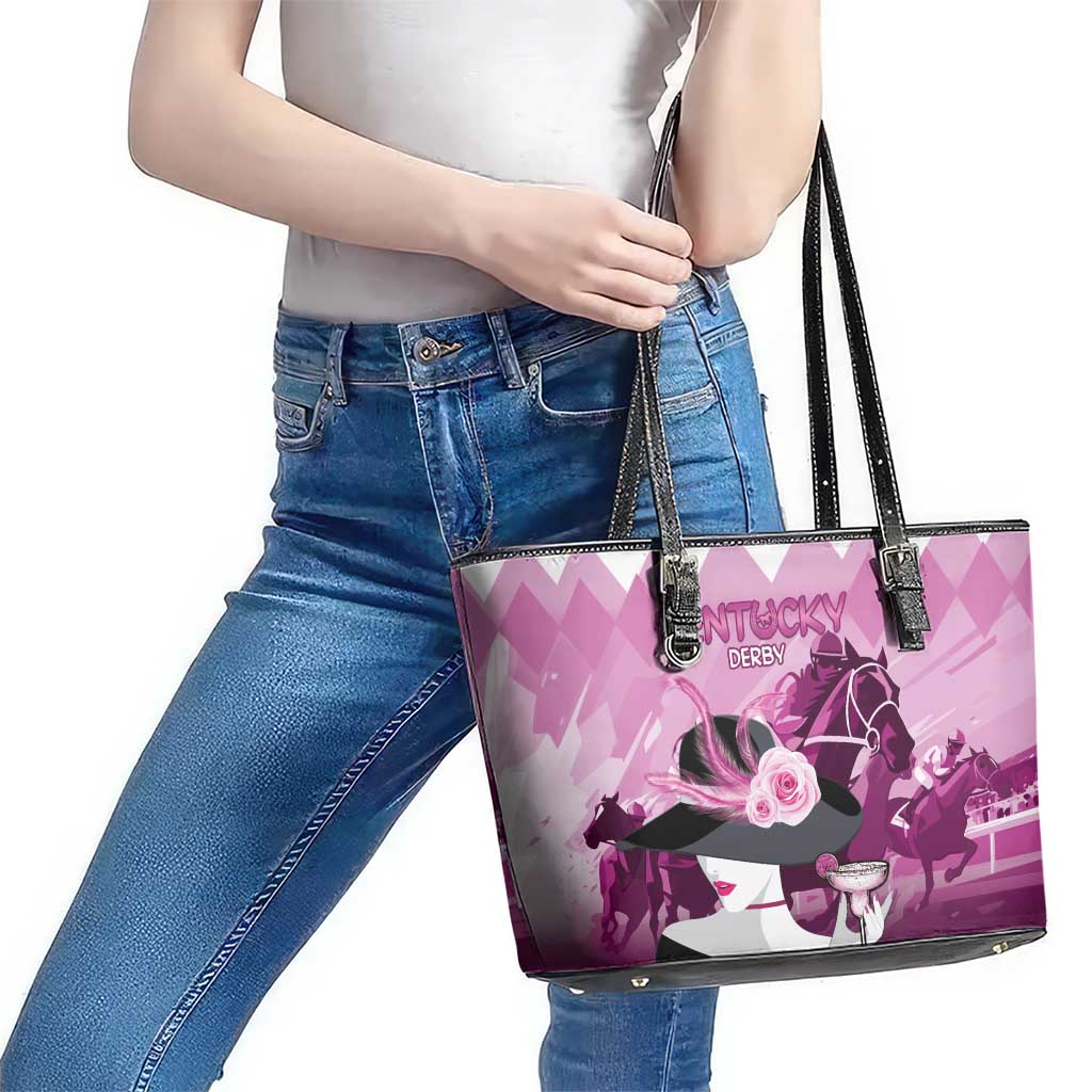 Kentucky Horse Racing Leather Tote Bag Derby Mint Julep Girl - Pink Pastel LT14