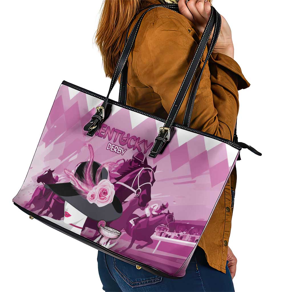 Kentucky Horse Racing Leather Tote Bag Derby Mint Julep Girl - Pink Pastel LT14