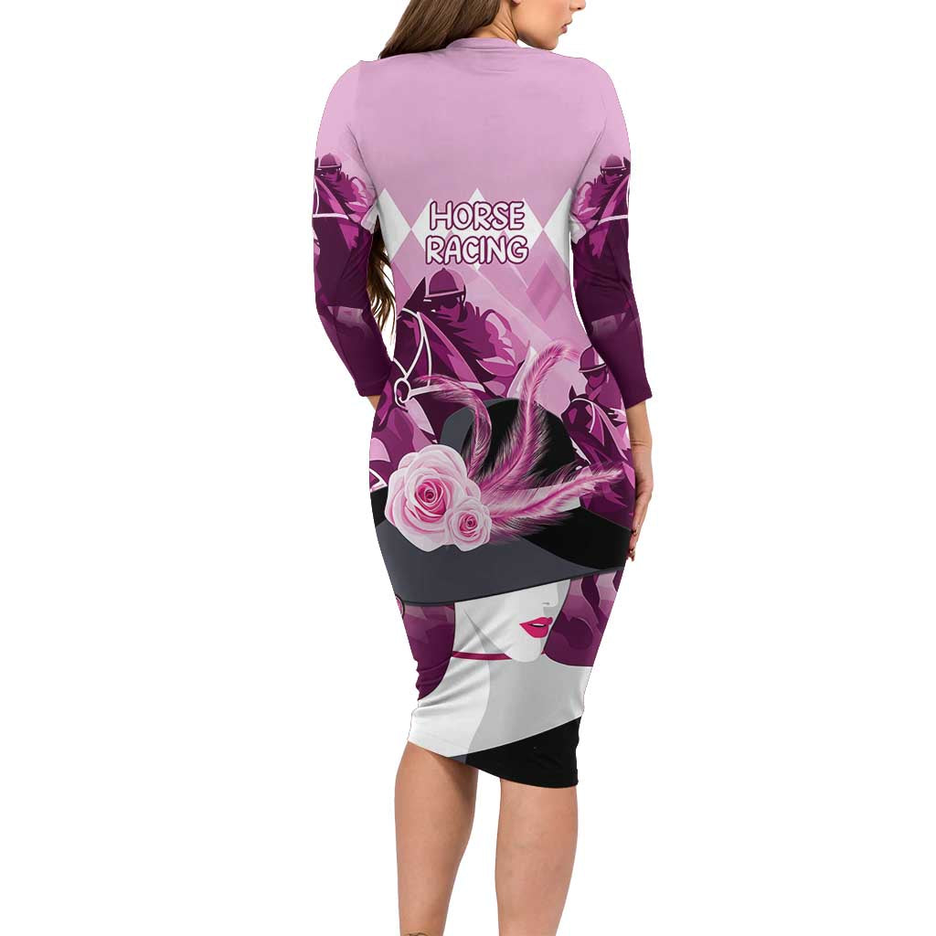 Kentucky Horse Racing Long Sleeve Bodycon Dress Derby Mint Julep Girl - Pink Pastel LT14