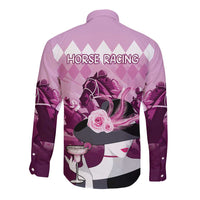 Kentucky Horse Racing Long Sleeve Button Shirt Derby Mint Julep Girl - Pink Pastel LT14