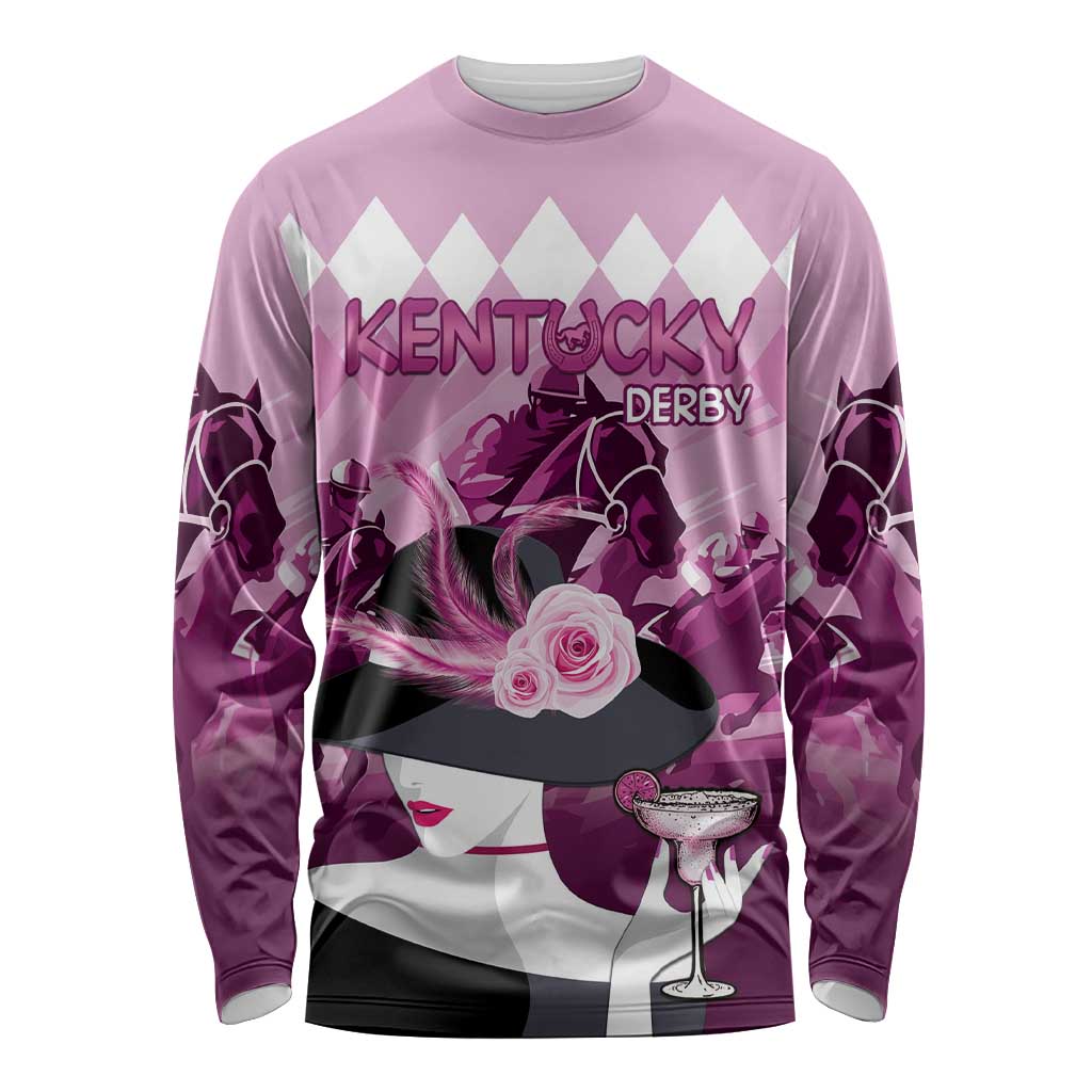 Kentucky Horse Racing Long Sleeve Shirt Derby Mint Julep Girl - Pink Pastel LT14