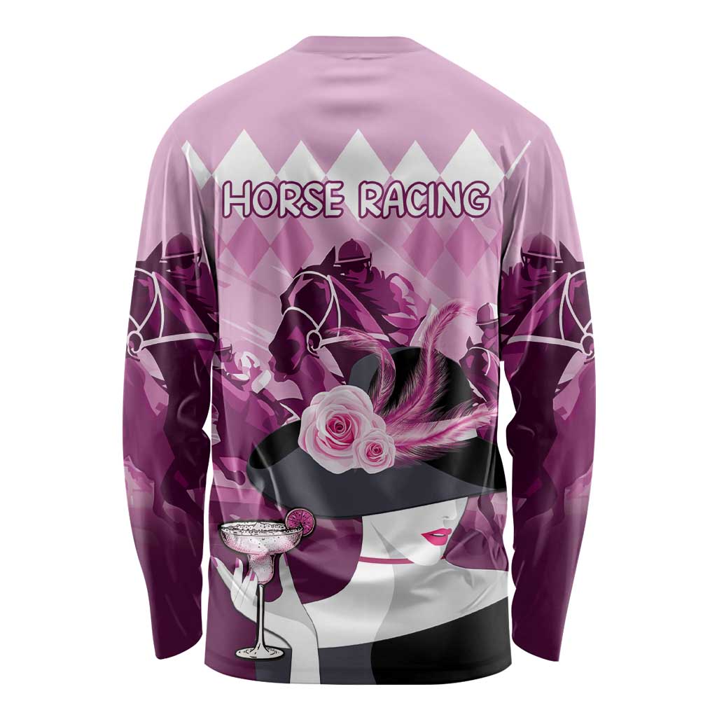 Kentucky Horse Racing Long Sleeve Shirt Derby Mint Julep Girl - Pink Pastel LT14