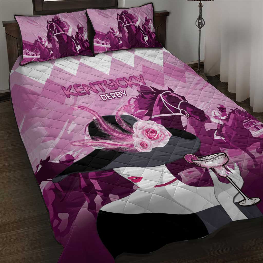 Kentucky Horse Racing Quilt Bed Set Derby Mint Julep Girl - Pink Pastel LT14