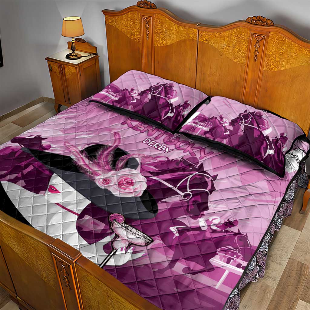 Kentucky Horse Racing Quilt Bed Set Derby Mint Julep Girl - Pink Pastel LT14