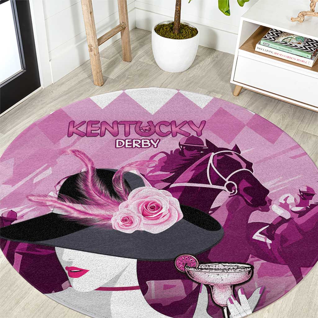 Kentucky Horse Racing Round Carpet Derby Mint Julep Girl - Pink Pastel LT14