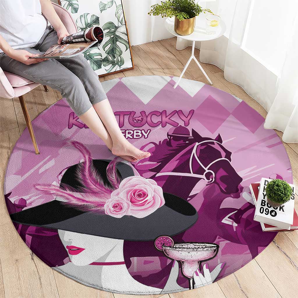 Kentucky Horse Racing Round Carpet Derby Mint Julep Girl - Pink Pastel LT14