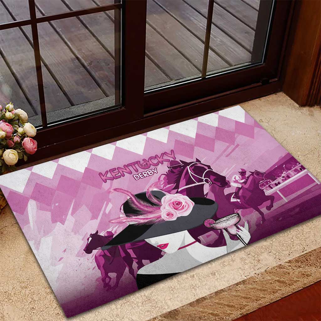 Kentucky Horse Racing Rubber Doormat Derby Mint Julep Girl - Pink Pastel LT14