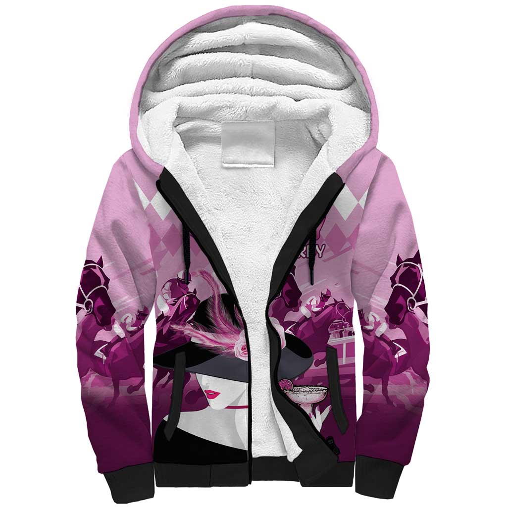 Kentucky Horse Racing Sherpa Hoodie Derby Mint Julep Girl - Pink Pastel LT14