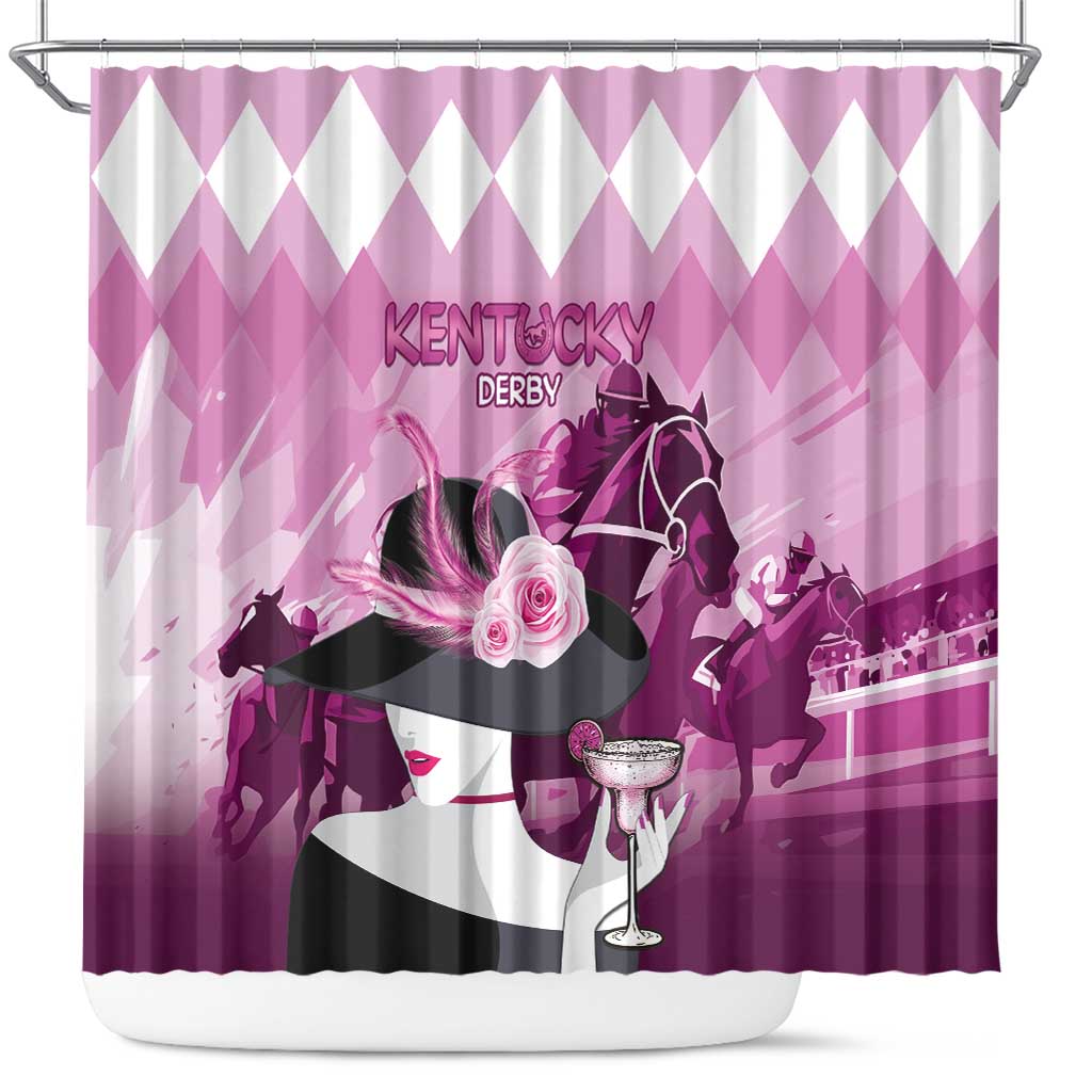 Kentucky Horse Racing Shower Curtain Derby Mint Julep Girl - Pink Pastel LT14