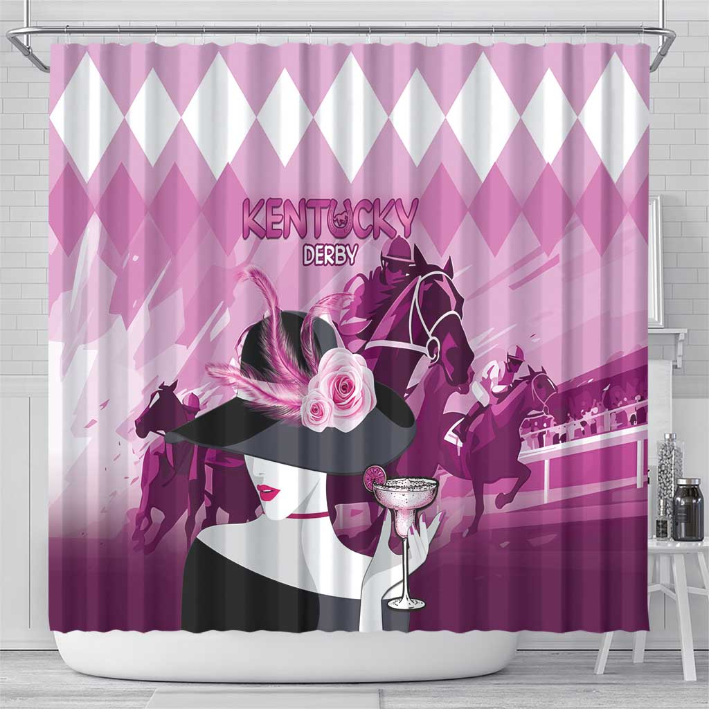 Kentucky Horse Racing Shower Curtain Derby Mint Julep Girl - Pink Pastel LT14