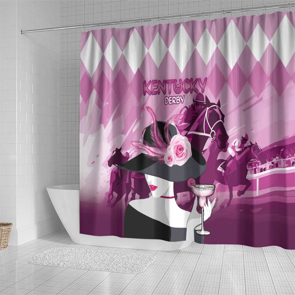 Kentucky Horse Racing Shower Curtain Derby Mint Julep Girl - Pink Pastel LT14