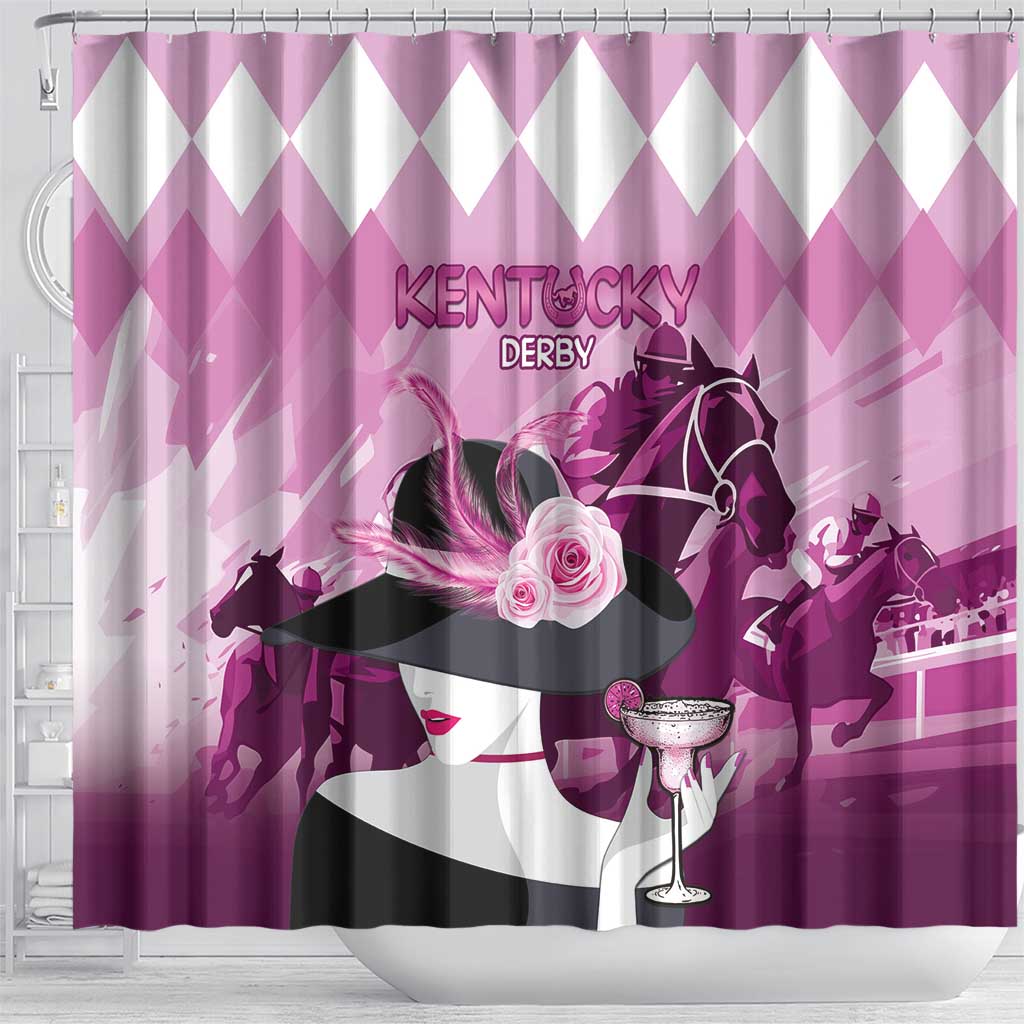 Kentucky Horse Racing Shower Curtain Derby Mint Julep Girl - Pink Pastel LT14