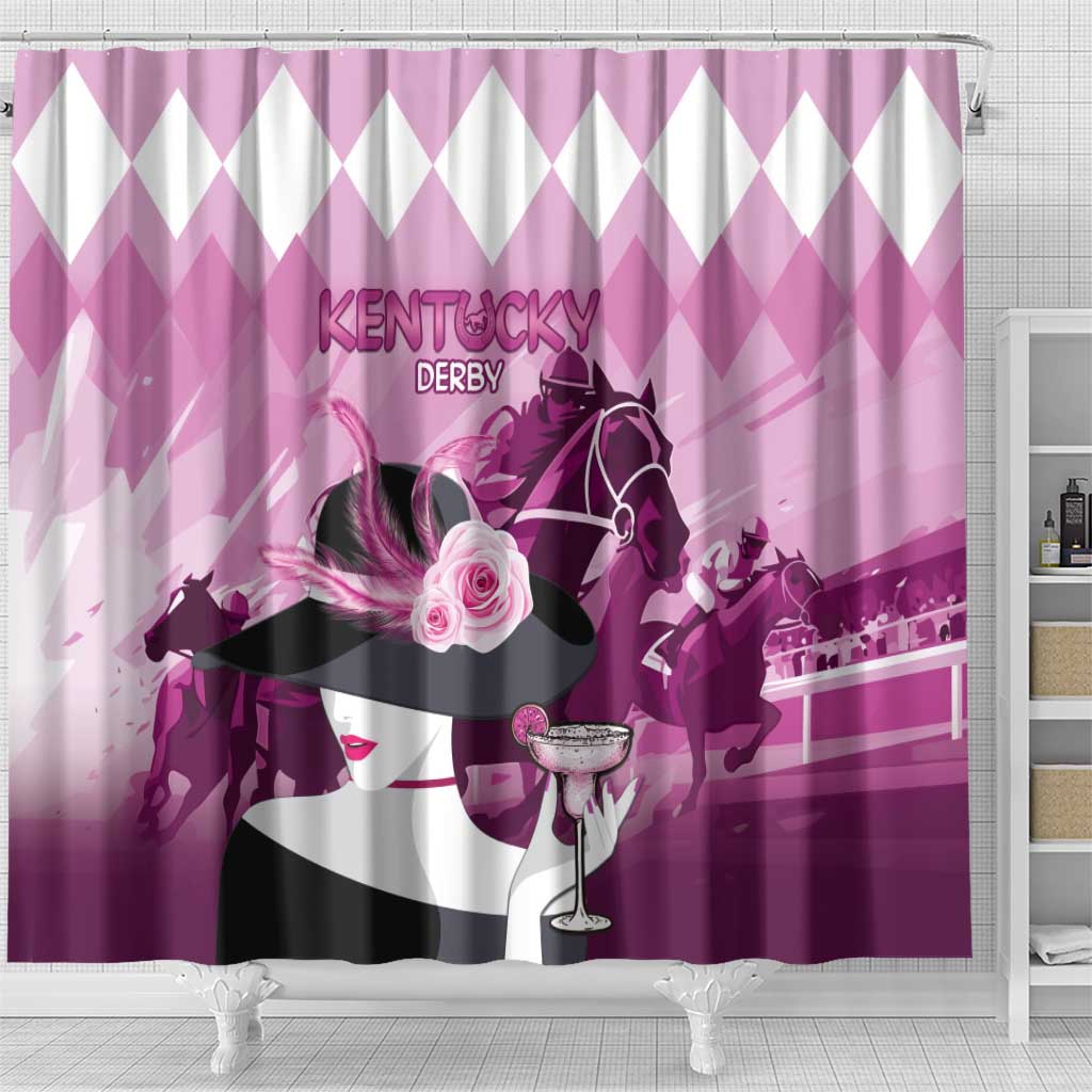 Kentucky Horse Racing Shower Curtain Derby Mint Julep Girl - Pink Pastel LT14
