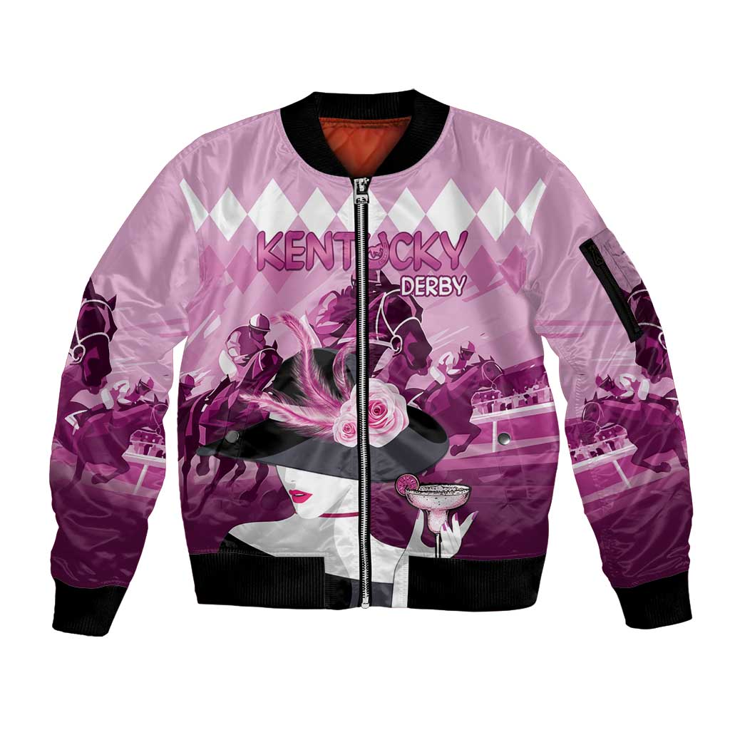 Kentucky Horse Racing Sleeve Zip Bomber Jacket Derby Mint Julep Girl - Pink Pastel LT14