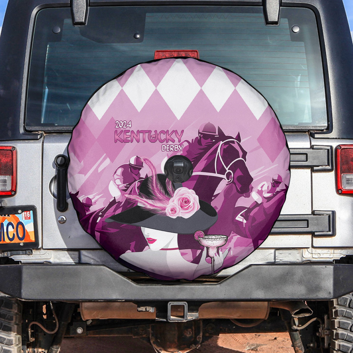 2024 Kentucky Horse Racing Spare Tire Cover Derby Mint Julep Girl - Pink Pastel