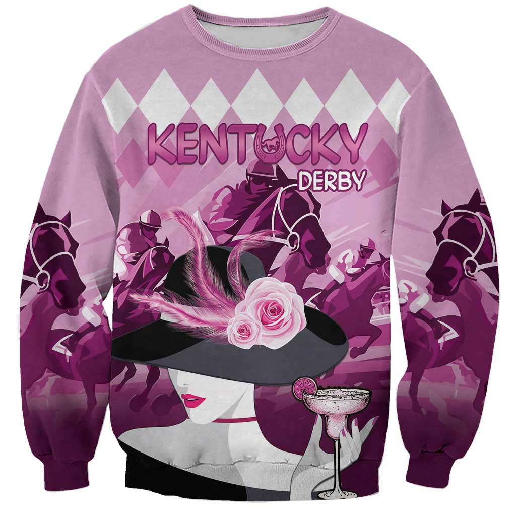 Kentucky Horse Racing Sweatshirt Derby Mint Julep Girl - Pink Pastel LT14