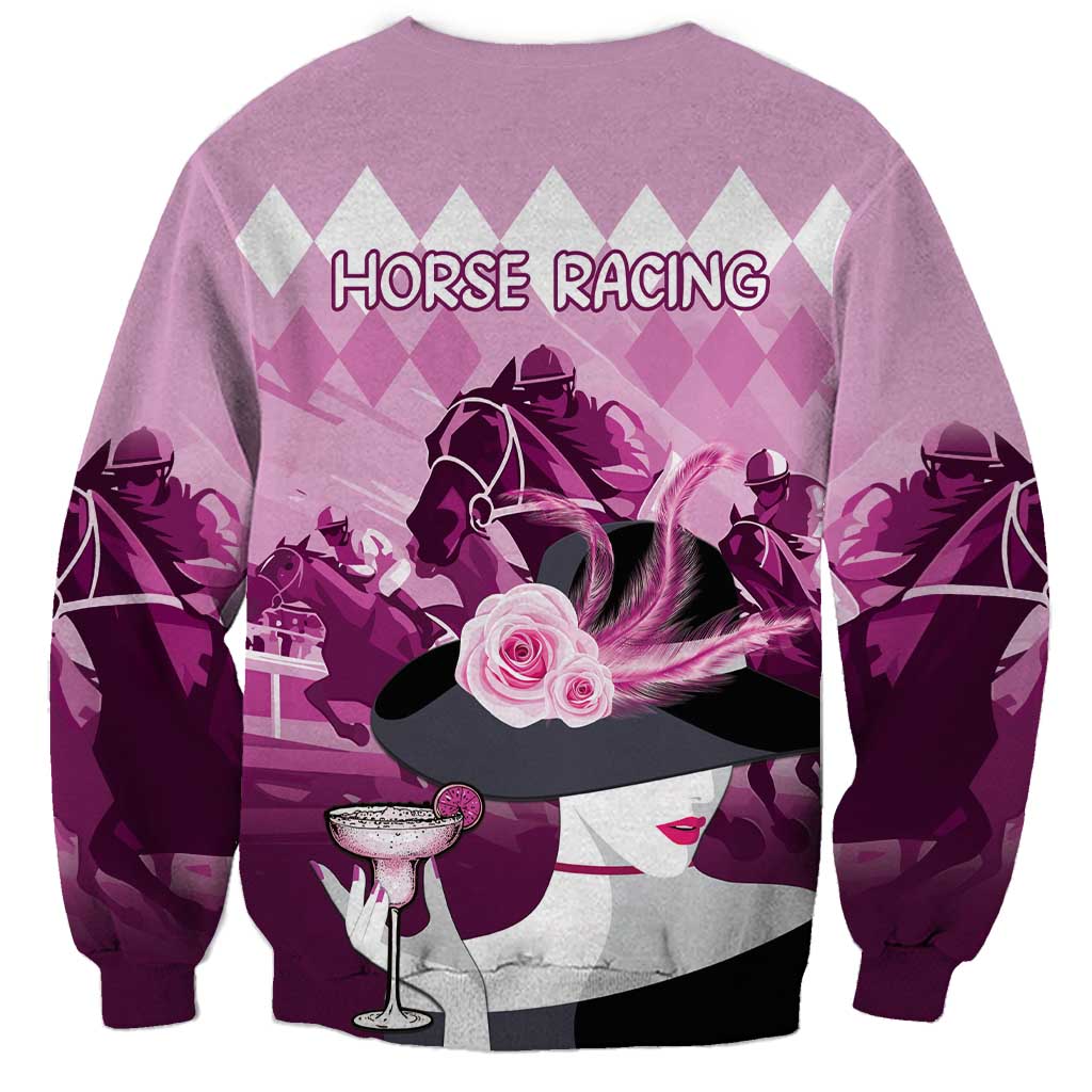 Kentucky Horse Racing Sweatshirt Derby Mint Julep Girl - Pink Pastel LT14