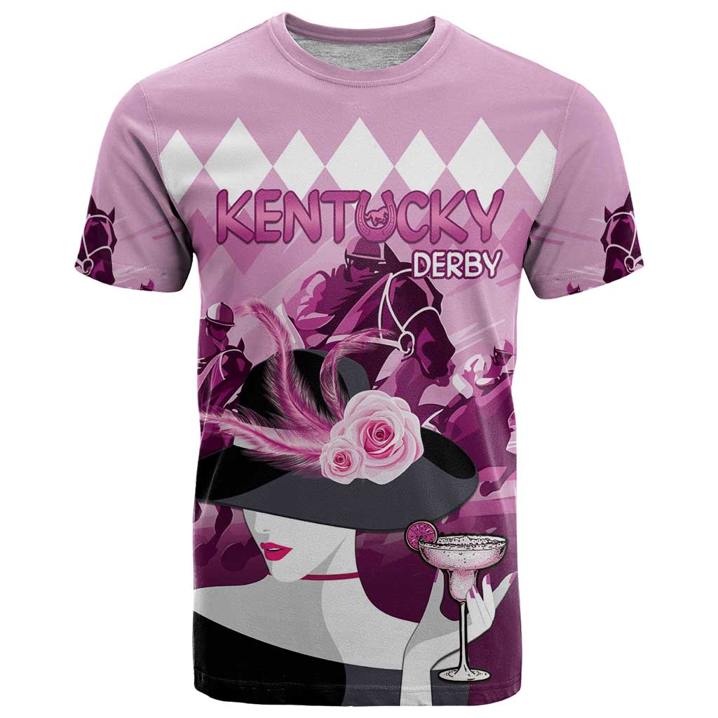 Kentucky Horse Racing T Shirt Derby Mint Julep Girl - Pink Pastel LT14