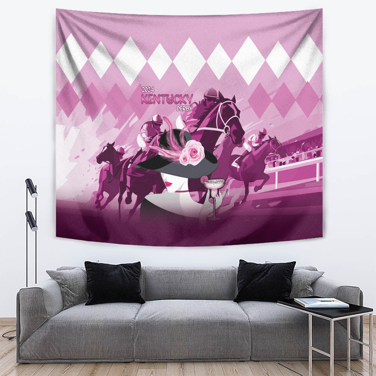 2024 Kentucky Horse Racing Tapestry Derby Mint Julep Girl - Pink Pastel
