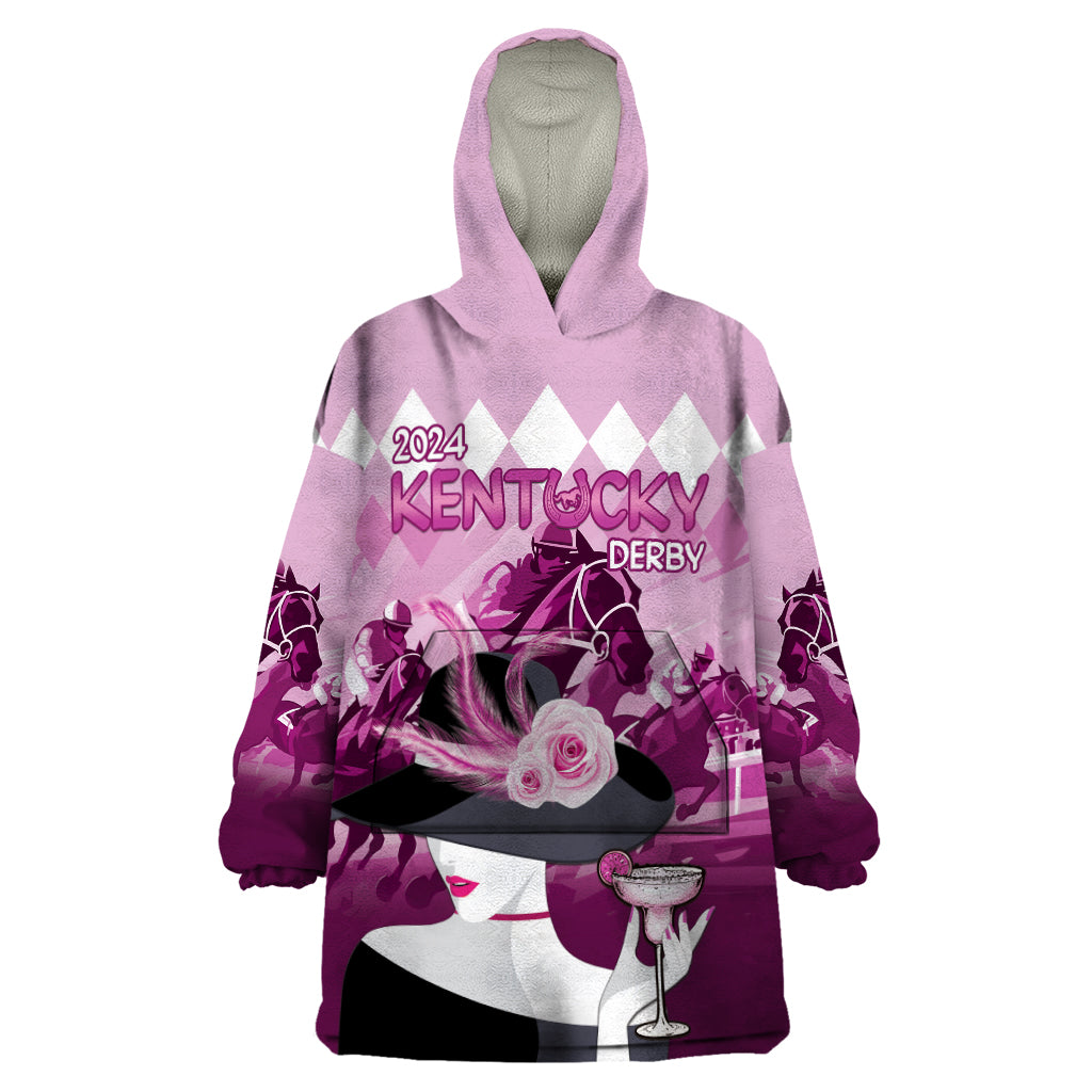 2024 Kentucky Horse Racing Wearable Blanket Hoodie Derby Mint Julep Girl - Pink Pastel