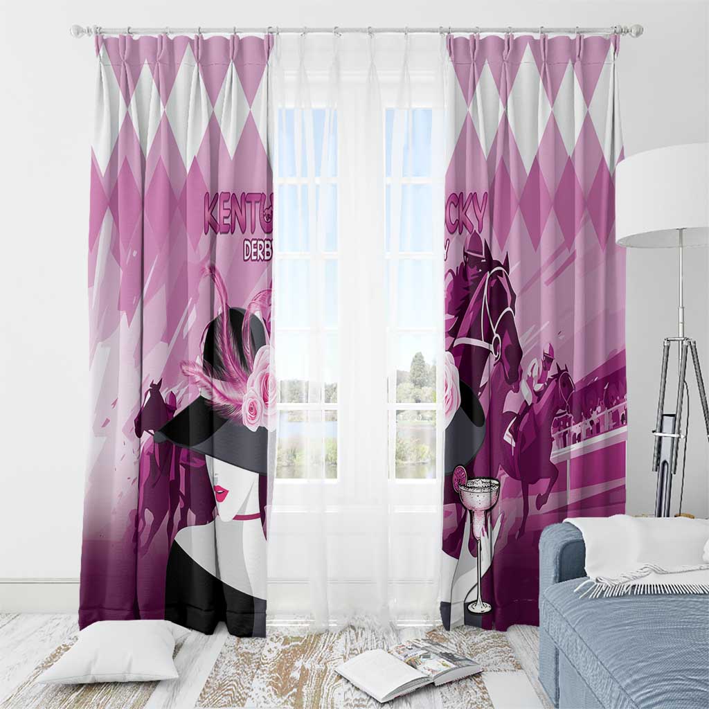 Kentucky Horse Racing Window Curtain Derby Mint Julep Girl - Pink Pastel LT14