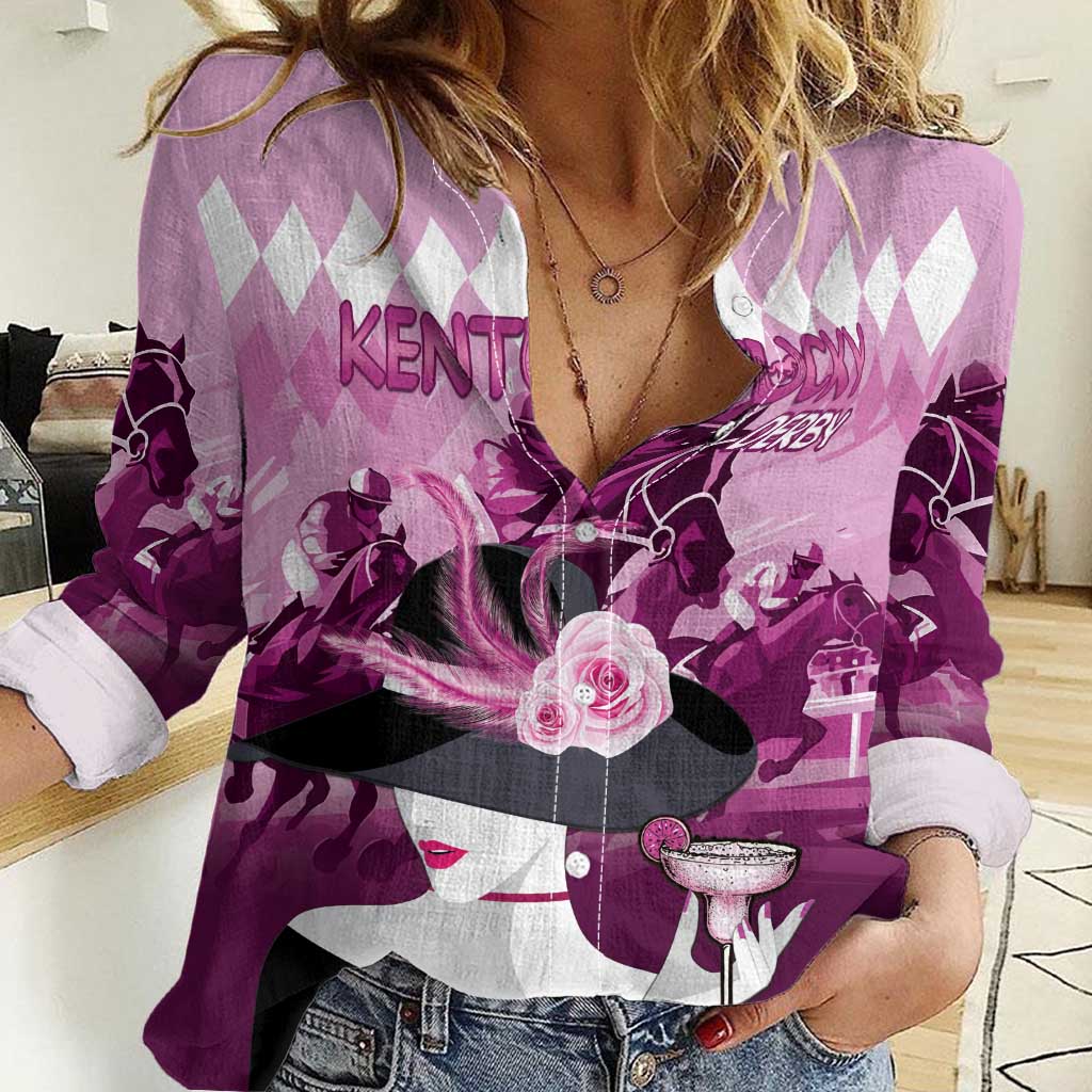 Kentucky Horse Racing Women Casual Shirt Derby Mint Julep Girl - Pink Pastel LT14