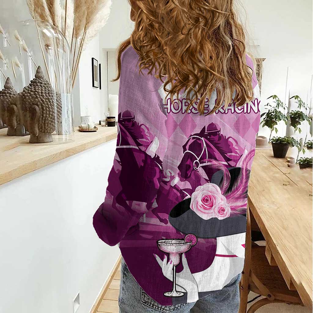 Kentucky Horse Racing Women Casual Shirt Derby Mint Julep Girl - Pink Pastel LT14