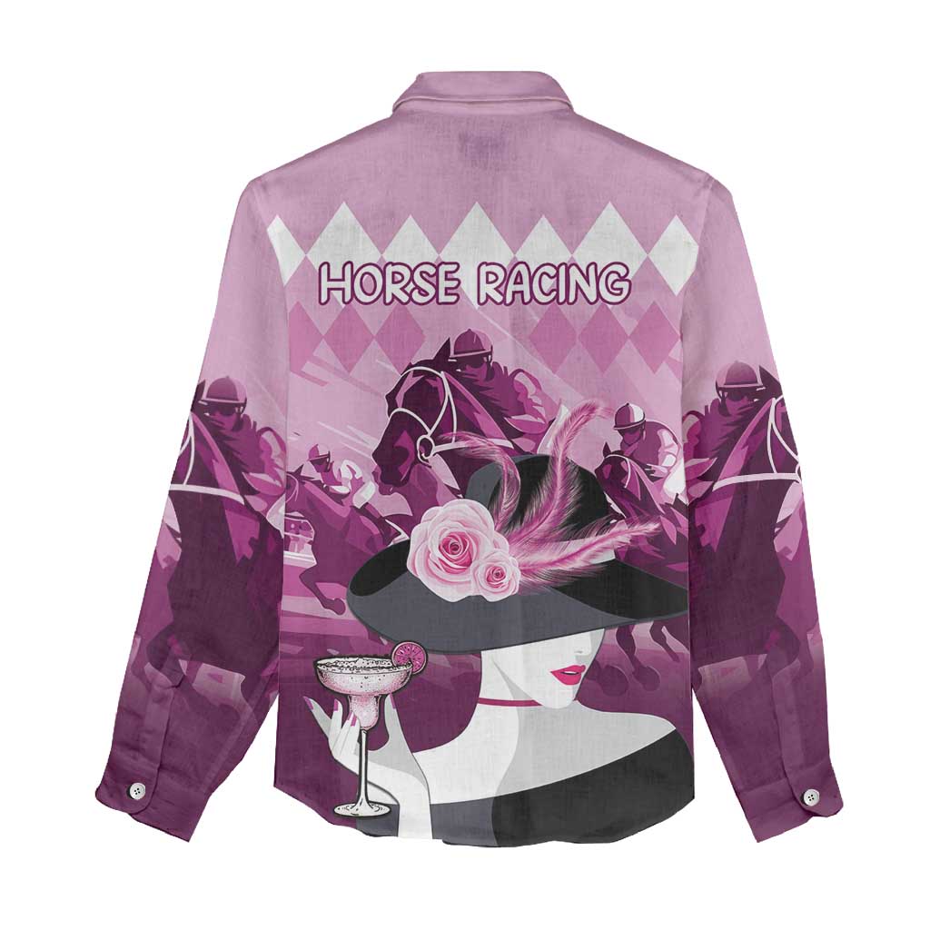 Kentucky Horse Racing Women Casual Shirt Derby Mint Julep Girl - Pink Pastel LT14